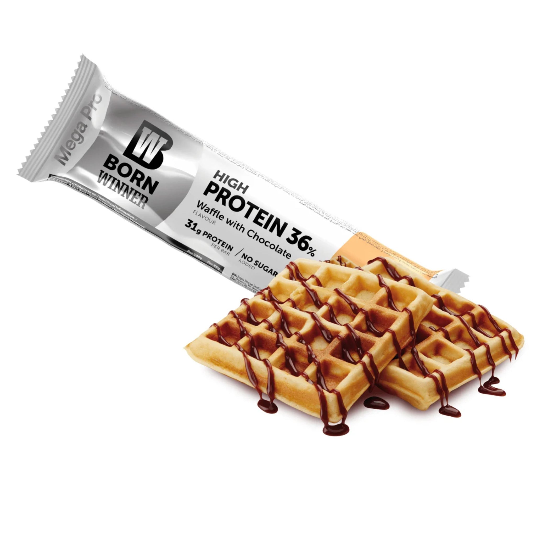 Baton Proteic, Born Winner, Mega Pro High Protein Bar, 85g, Gofre cu Ciocolata