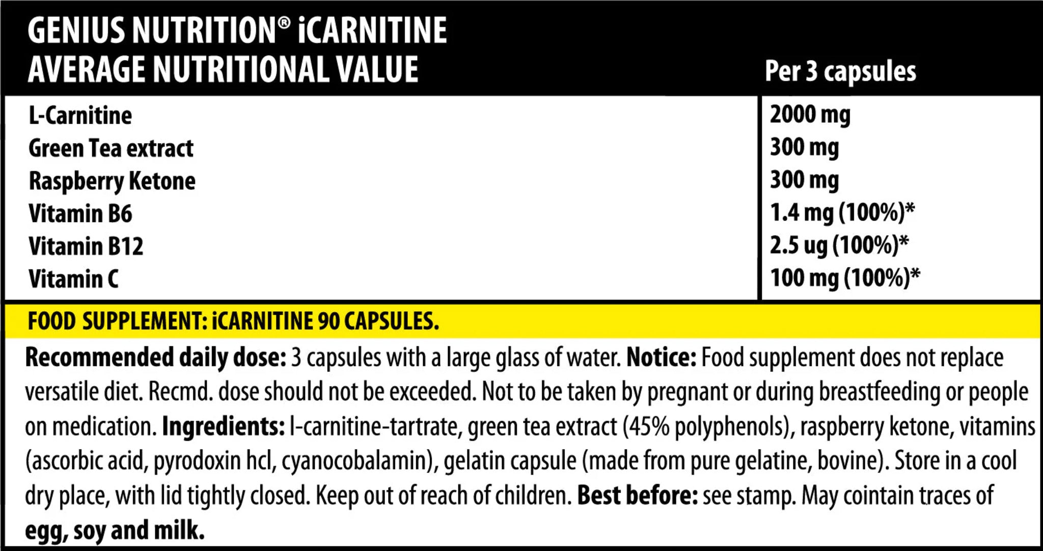 Carnitina Capsule, Genius Nutrition, iCarnitine, 90 Capsule