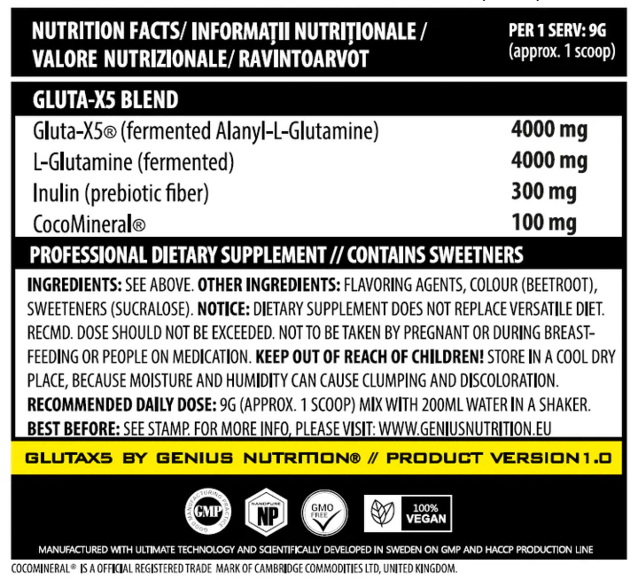 Glutamina Pudra, Genius Nutrition, Gluta-X5, 405g