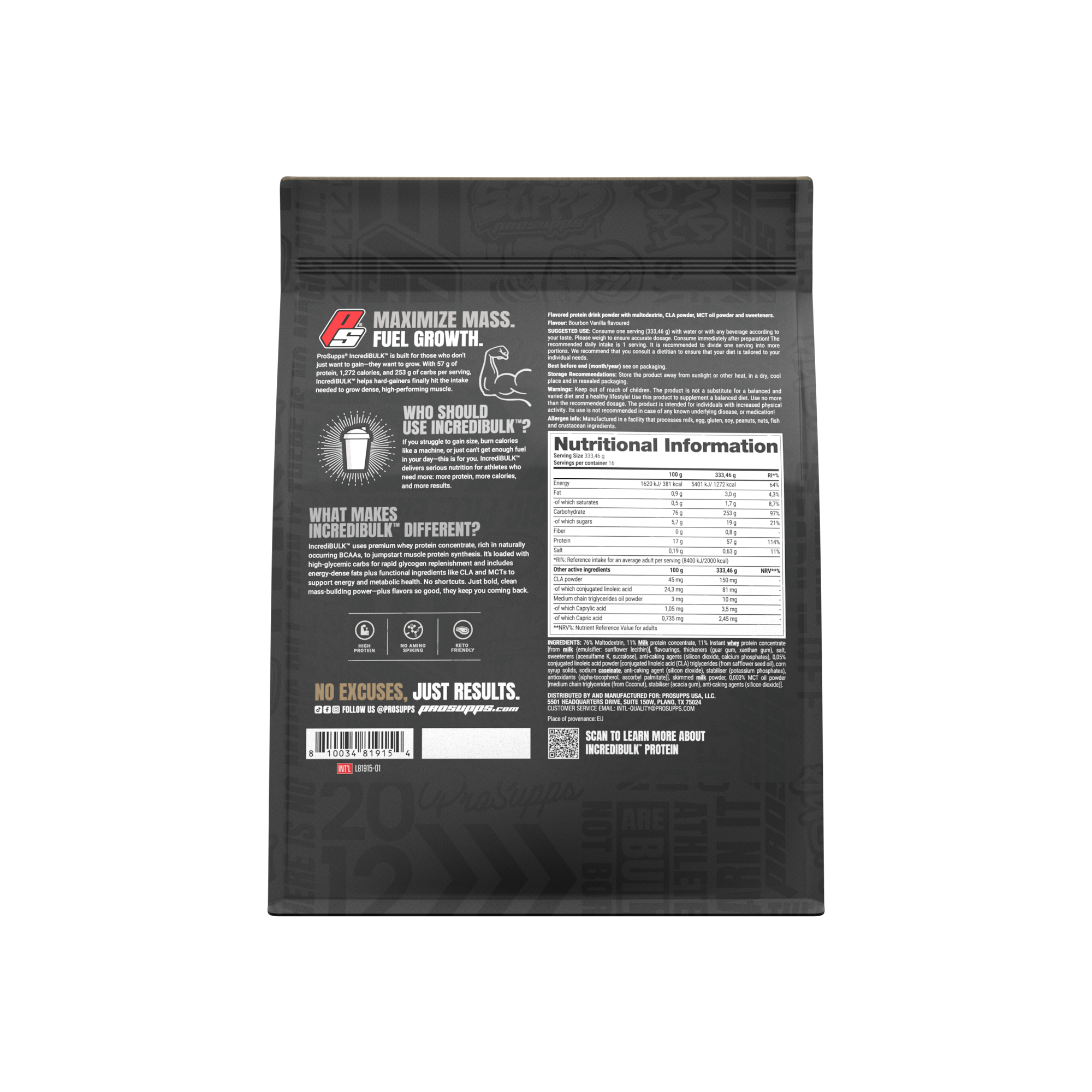 Proteina Masa Musculara, ProSupps, IncrediBULK, Mass Gainer, 5540g