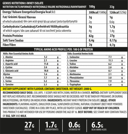 Proteina din Zer Izolata, Genius Nutrition, iWhey Isolate, 2000g