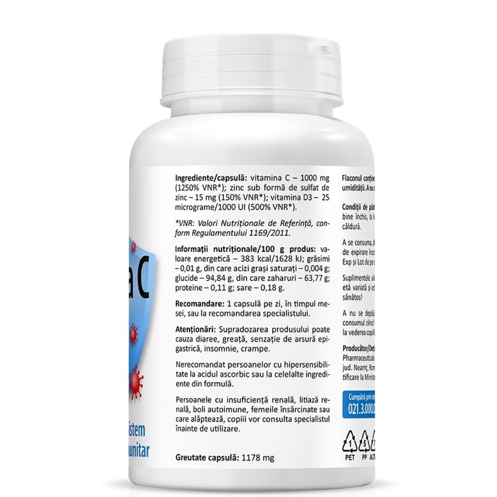 Vitamina C + D3 +Zinc, Zenyth, Vitamin C + D3 + Zn, 60 Capsule