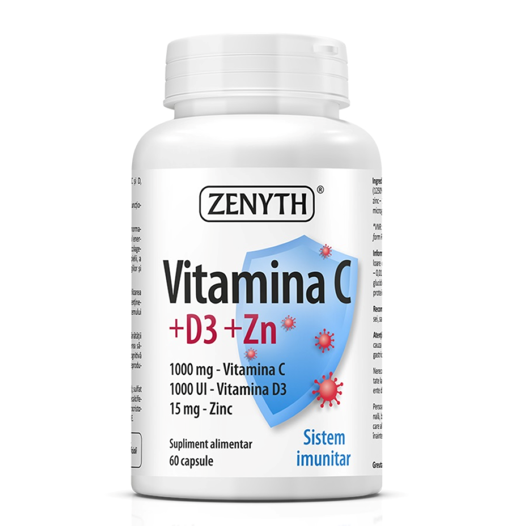 Vitamina C + D3 +Zinc, Zenyth, Vitamin C + D3 + Zn, 60 Capsule