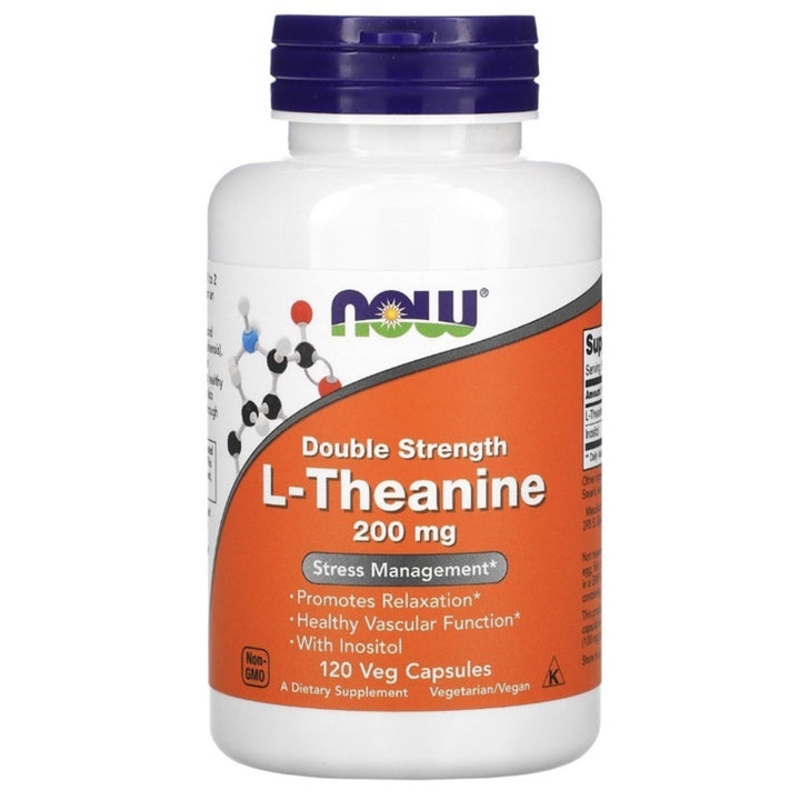 L-teanina (cu inozitol) Now Foods L-Theanine Double Strength 200mg 120 veg caps - gym-stack.ro