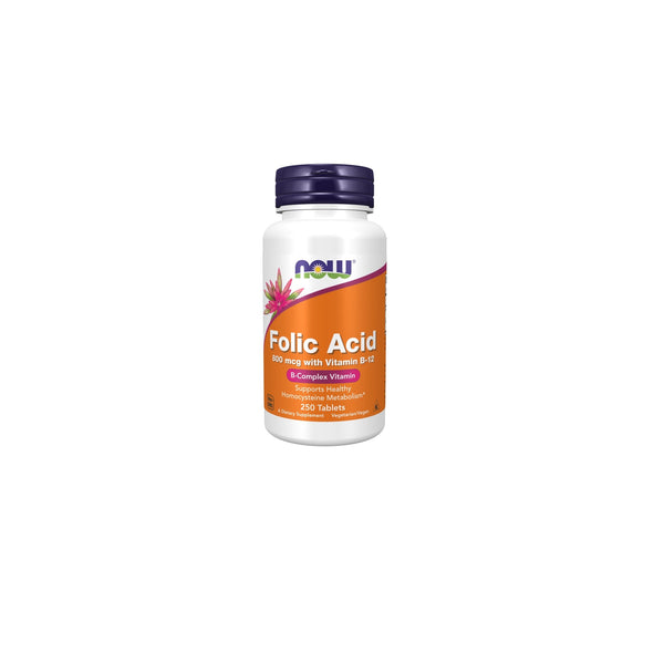 NOW Acid Folic 800 MCG cu Vitamina B12 250 Tablete - gym-stack.ro