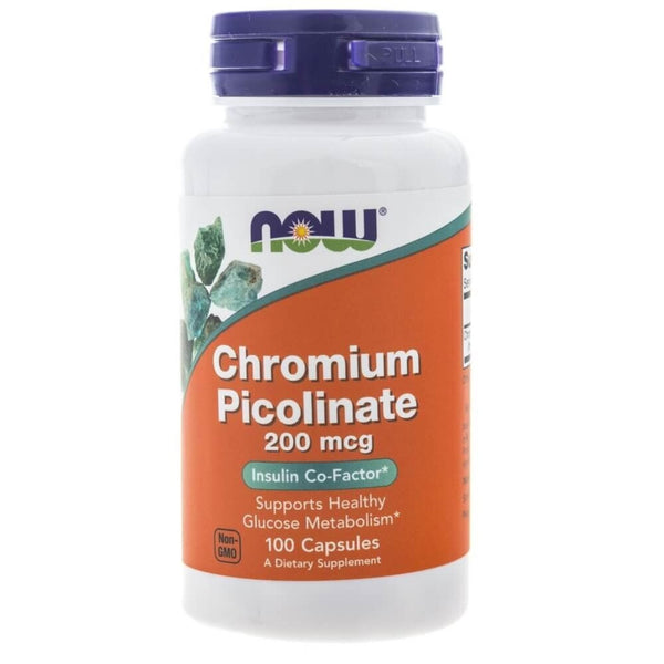 Picolinat de crom , Now Foods CHROMIUM PICOLINATE 200MCG 100 CAPS - gym-stack.ro