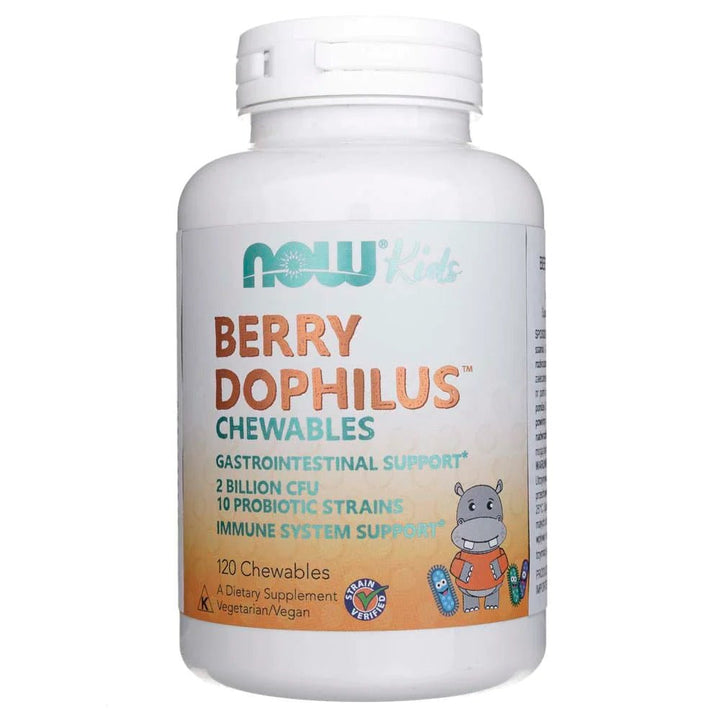 Suport Gastrointestinal pentru Copii, Now Kids, Berry Dophilus Chewables, 120caps - gym-stack.ro